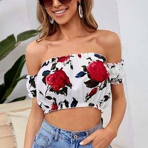 Floral Off the Shoulder Crop Top